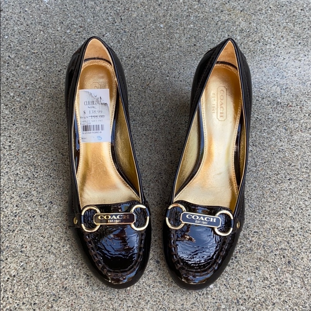Coach Charley Soft Patent Dark Brown Heels - 7.5